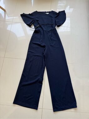 Calvin Klein Navy Wide-Leg Jumpsuit with Flutter Sleeves